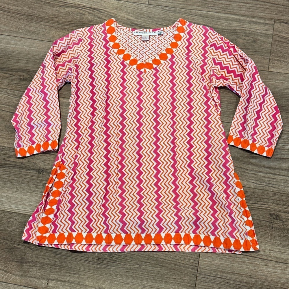 Gretchen Scott Designs Pink and Orange Chevron Tunic Size Small